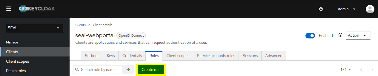 Adding a role for the seal-webportal client in Keycloak