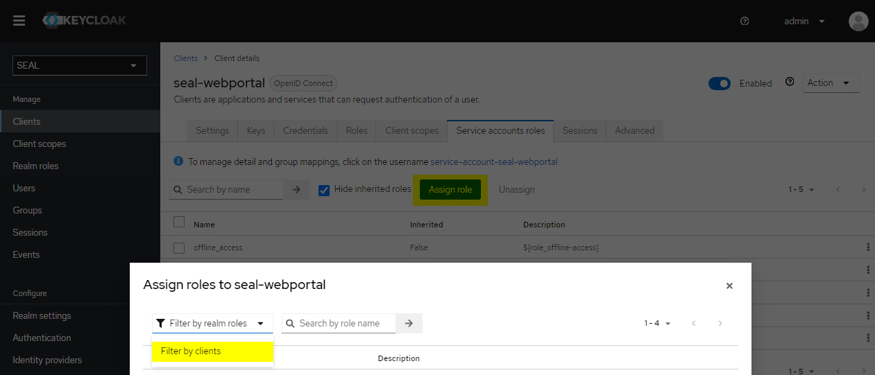Assign roles - filter by clients