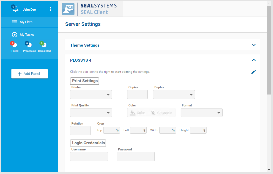 PLOSSYS 4 server settings